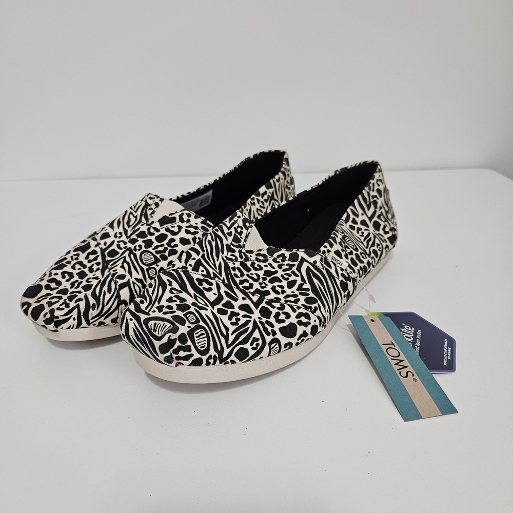 TOMS Womens Alpargata Shoes 7.5 Natural Animal Hybrid Leopard Zebra Slip On